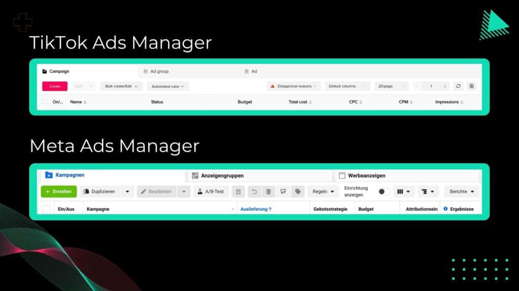 TikTok Ads Manager Vergleich mit Meta Ads Manager