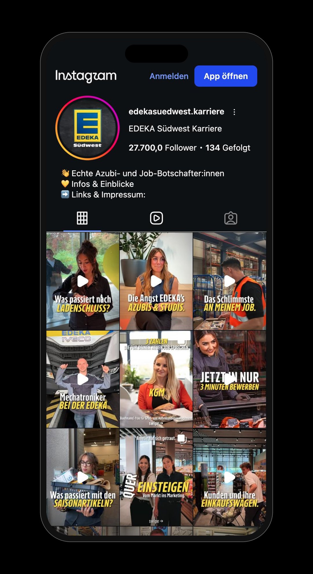 Instagram-Kanal @edekasuedwest.karriere mit 27.700 Followern