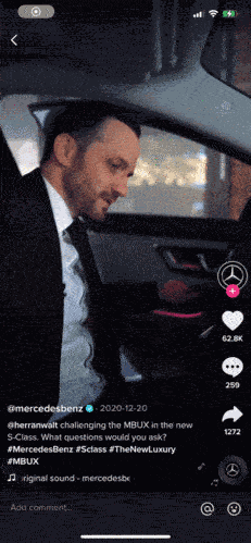 TikTok-Video von Mercedes-Benz zum MBUX-Display der neuen S-Klasse auf dem Smartphone